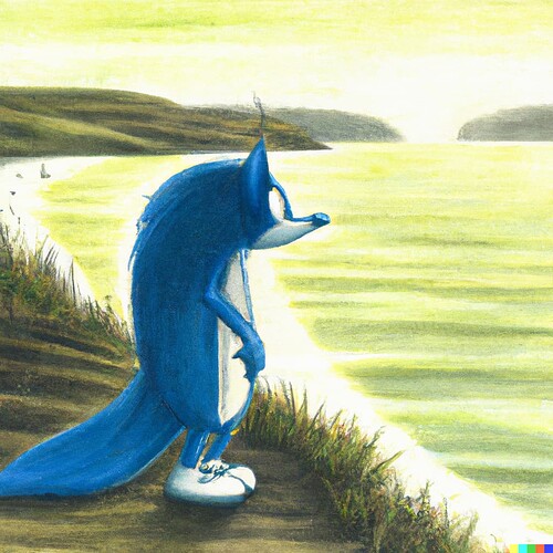 DALL·E 2023-03-22 19.50.13 - Sonic the hedgehog in the style of Caspar David Friedrich